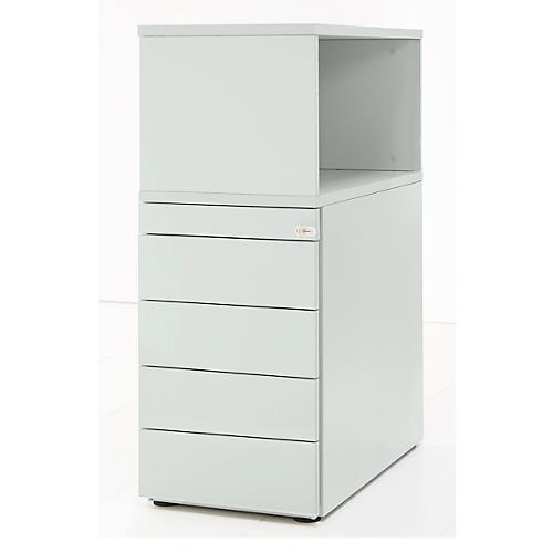 Schäfer Shop Genius Standcontainer mit Aufsatzregal, abschließbar, seitliche Griffnut, lichtgrau