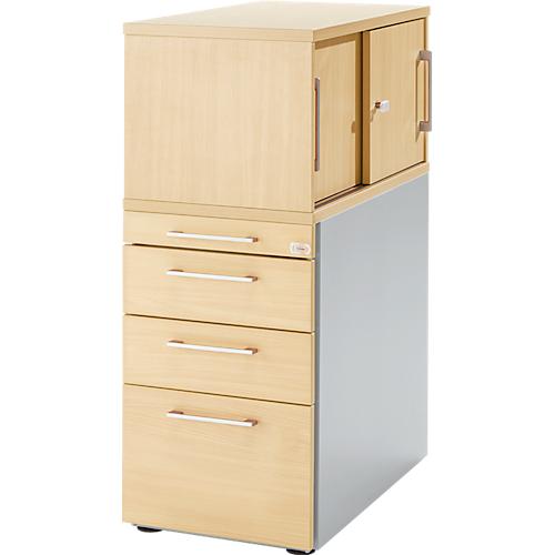 Schäfer Shop Genius Standcontainer mit Aufsatzschrank inkl. Schiebetür, komplett abschließbar, eckiger Griff, ahorn