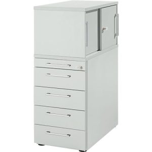 Schäfer Shop Genius Standcontainer mit Aufsatzschrank inkl. Schiebetür, komplett abschließbar, eckiger Griff, lichtgrau Schäfer Shop Genius Standcontainer mit Aufsatzschrank inkl. Schiebetür, komplett abschließbar, eckiger Griff, lichtgrau