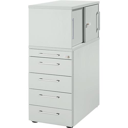 Schäfer Shop Genius Standcontainer mit Aufsatzschrank inkl. Schiebetür, komplett abschließbar, eckiger Griff, lichtgrau
