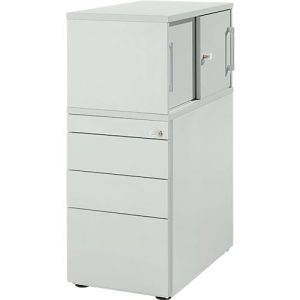 Schäfer Shop Genius Standcontainer mit Aufsatzschrank inkl. Schiebetür, komplett abschließbar, seitliche Griffnut, lichtgrau Schäfer Shop Genius Standcontainer mit Aufsatzschrank inkl. Schiebetür, komplett abschließbar, seitliche Griffnut, lichtgrau