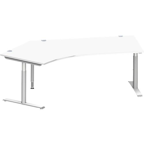 Schäfer Shop Genius Winkelschreibtisch MODENA FLEX 135°, T-Fuß-Rundrohr, B 2165 mm, Ansatz links, weiß/weißalu