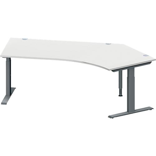 Schäfer Shop Genius Winkelschreibtisch MODENA FLEX, 135° Winkel rechts, T-Fuß Rechteckrohr, B 2165 x T 800/800 x H 650-850 mm, lichtgrau/anthrazit