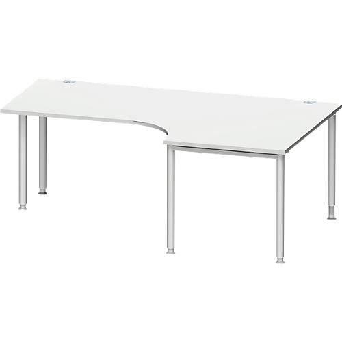 Schäfer Shop Genius Winkelschreibtisch MODENA FLEX 90°, Ansatz rechts, einseitig, verkürzte Seitenteile, 4-Fuß-Rundrohr, lichtgrau/weißaluminium