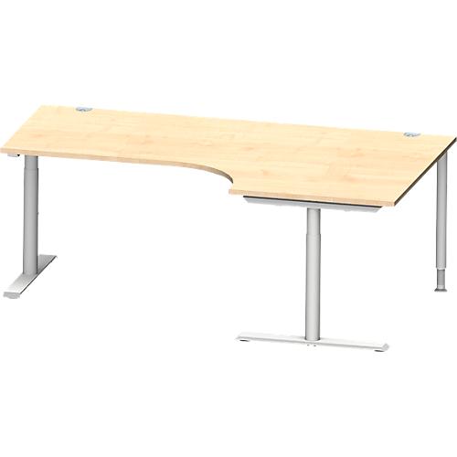 Schäfer Shop Genius Winkelschreibtisch MODENA FLEX 90°, Ansatz rechts, T-Fuß-Rundrohr, B 2000 mm, ahorn/weiß