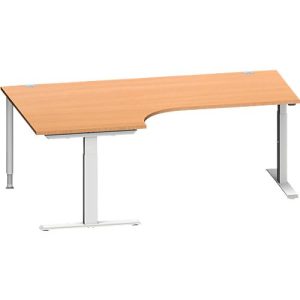 Schäfer Shop Genius Winkelschreibtisch MODENA FLEX, 90° Winkel links, T-Fuß Rechteckrohr, B 2000 x T 1200/800 x H 650-850 mm, Buche/weißalu Schäfer Shop Genius Winkelschreibtisch MODENA FLEX, 90° Winkel links, T-Fuß Rechteckrohr, B 2000 x T 1200/800 x H 650-850 mm, Buche/weißalu