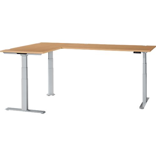 Schäfer Shop Genius Winkelschreibtisch Modena Flex, elektrisch höhenverstellbar, 90° Winkel beidseitig, B 2000 x T 2000 mm, Buche/weißaluminium