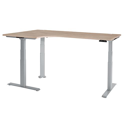 Schäfer Shop Genius Winkelschreibtisch Modena Flex, elektrisch höhenverstellbar, 90° Winkel, T-Fuß, B 2000 mm, Eiche/weißalu