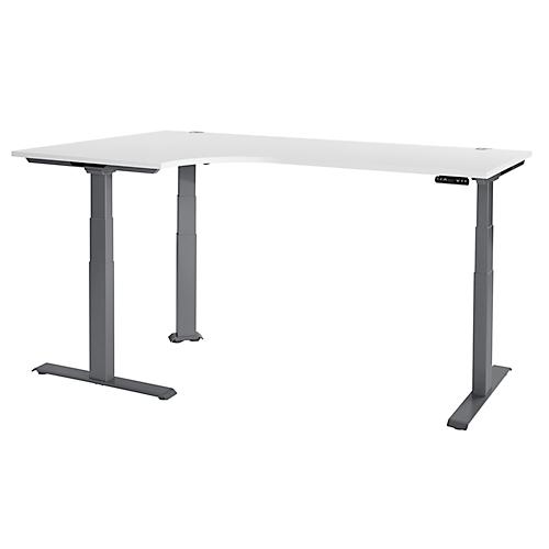 Schäfer Shop Genius Winkelschreibtisch Modena Flex, elektrisch höhenverstellbar, 90° Winkel, T-Fuß, B 2000 mm, weiß/anthrazit