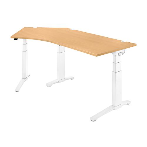 Schäfer Shop Genius Winkelschreibtisch PLANOVA ERGOSTYLE, elektrisch höhenverstellbar, 135° Winkel links, C-Fuß, B 2165 mm, Buche/weißalu