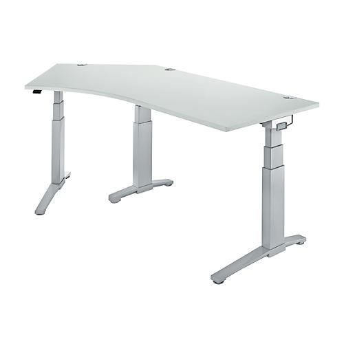 Schäfer Shop Genius Winkelschreibtisch PLANOVA ERGOSTYLE, elektrisch höhenverstellbar, 135° Winkel links, C-Fuß, B 2165 mm, lichtgrau/weißalu