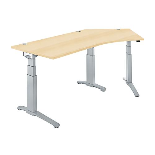 Schäfer Shop Genius Winkelschreibtisch PLANOVA ERGOSTYLE, elektrisch höhenverstellbar, 135° Winkel rechts, C-Fuß, B 2165 mm, Ahorn/weißalu
