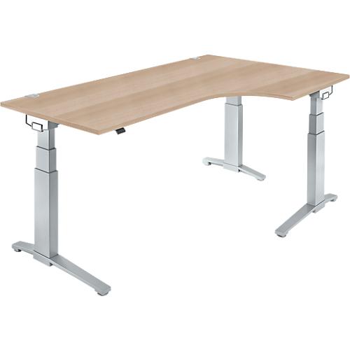 Schäfer Shop Genius Winkelschreibtisch PLANOVA ERGOSTYLE, elektrisch höhenverstellbar, 90° Winkel rechts, C-Fuß, B 2000 mm, Eiche/weißalu