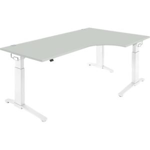 Schäfer Shop Genius Winkelschreibtisch PLANOVA ERGOSTYLE, elektrisch höhenverstellbar, 90° Winkel rechts, C-Fuß, B 2000 mm, lichtgrau/weiß Schäfer Shop Genius Winkelschreibtisch PLANOVA ERGOSTYLE, elektrisch höhenverstellbar, 90° Winkel rechts, C-Fuß, B 2000 mm, lichtgrau/weiß