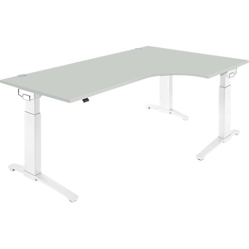 Schäfer Shop Genius Winkelschreibtisch PLANOVA ERGOSTYLE, elektrisch höhenverstellbar, 90° Winkel rechts, C-Fuß, B 2000 mm, lichtgrau/weiß