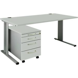 Schäfer Shop Pure 2-tlg. Büromöbel-Set PLANOVA BASIC, Schreibtisch, B 1600 mm, lichtgrau/weißalu, mit Kabelkanal + Rollcontainer 1233 Schäfer Shop Pure 2-tlg. Büromöbel-Set PLANOVA BASIC, Schreibtisch, B 1600 mm, lichtgrau/weißalu, mit Kabelkanal + Rollcontainer 1233