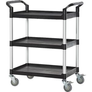 Schäfer Shop Pure Mehrzweckwagen, 4 TPR-Lenkrollen mit 2 Feststellern, 3 Etagen, L 680 x B 450 mm, Kunststoff/Aluminium, schwarz/alusilber Schäfer Shop Pure Mehrzweckwagen, 4 TPR-Lenkrollen mit 2 Feststellern, 3 Etagen, L 680 x B 450 mm, Kunststoff/Aluminium, schwarz/alusilber