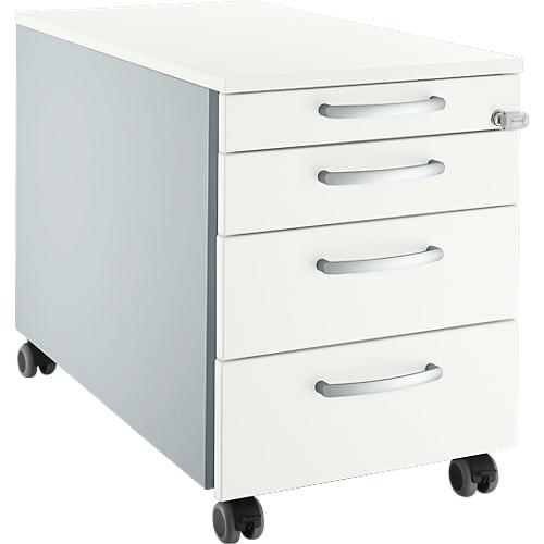 Schäfer Shop Pure Rollcontainer 1233, 3 Schübe & 1 Utensilienauszug, abschließbar, Rundgriffe, B 435 x T 765 x H 577 mm, weißalu/weißalu/weiß