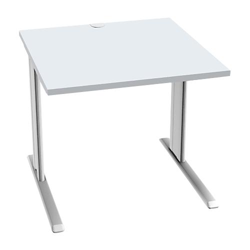 Schäfer Shop Pure Schreibtisch PLANOVA BASIC, Quadrat, C-Fuß, B 800 x T 800 x H 717 mm, lichtgrau/weiß + Kabelkanal