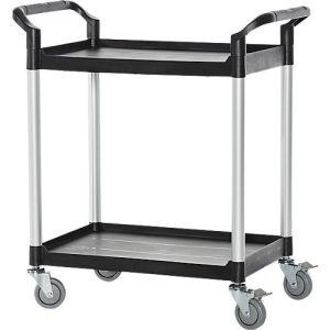 Schäfer Shop Pure Tischwagen, 2 Etagen, bis 200 kg, 2 Schiebebügel, Lenkrollen, Aluminium & Kunststoff, L 850 x B 480 x H 950 mm, Etagen schwarz Schäfer Shop Pure Tischwagen, 2 Etagen, bis 200 kg, 2 Schiebebügel, Lenkrollen, Aluminium & Kunststoff, L 850 x B 480 x H 950 mm, Etagen schwarz