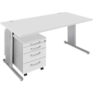 Schäfer Shop Select 2-tlg. Büromöbel-Set COMBITEC, Schreibtisch, B 1600 mm, lichtgrau/weißalu + Rollcontainer 1233 Schäfer Shop Select 2-tlg. Büromöbel-Set COMBITEC, Schreibtisch, B 1600 mm, lichtgrau/weißalu + Rollcontainer 1233