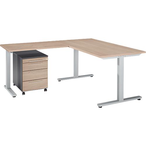 Schäfer Shop Select 3-tlg. Büromöbelset Schreibtisch Start Off, Rechteck, T-Fuß, B 1800 x T 800 x H 735 mm, Eiche-Dekor