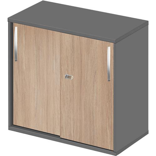 Schäfer Shop Select Ansatz-/Aufsatz-Schiebetürenschrank LOGIN, 2 Ordnerhöhen, B 800 x T 420 x H 726 mm, graphit/Eiche-Dekor