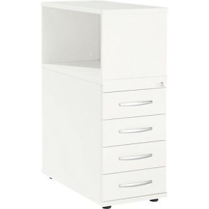 Schäfer Shop Select Anstellcontainer LOGIN, mit Aufsatzregal, 4 Schübe, B 409 x T 800 x H 1120 mm, Holz, abschließbar, weiß/weiß Schäfer Shop Select Anstellcontainer LOGIN, mit Aufsatzregal, 4 Schübe, B 409 x T 800 x H 1120 mm, Holz, abschließbar, weiß/weiß