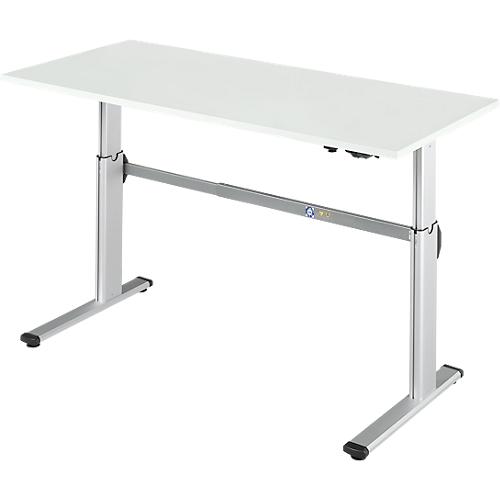 Schäfer Shop Select Arbeitstisch, elektrisch höhenverstellbar, Rechteck, C-Fuß, B 1800 x T 800 x H 725-1185 mm, lichtgrau/weißaluminium