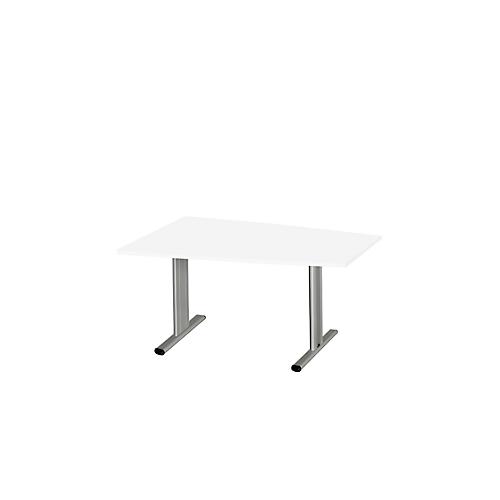 Schäfer Shop Select Besprechungstisch MODENA Basic, Tonne, T-Fuß, B 1400 x T 1000 x H 717 mm, weiß/weißaluminium RAL 9006