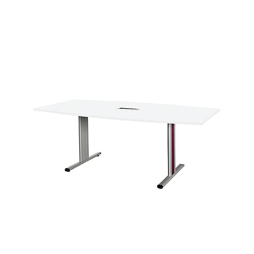 Schäfer Shop Select Besprechungstisch Planova Basic, mit Tischanschlussfeld, Boot, T-Fuß, B 2000 x T 1000 x H 717 mm, weiß/weißaluminium RAL 9006