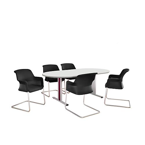 Schäfer Shop Select Besprechungstisch Planova Basic, Oval, T-Fuß, B 2000 x T 1000 x H 717 mm, weiß/weißaluminium RAL 9006