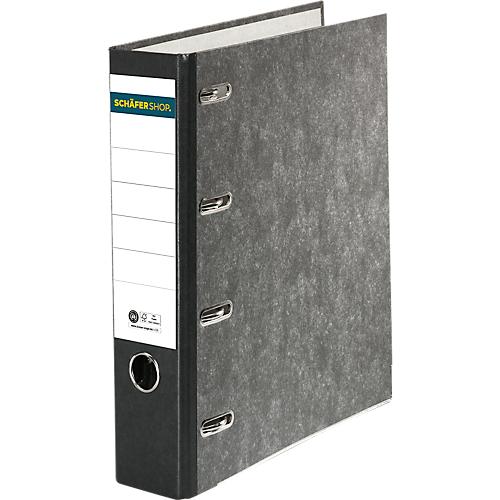 Schäfer Shop Select Doppelordner, für Format 2 x A5, Rückenbreite 80 mm, Qualitäts-Hebelmechanik, Rückenschild & Griffloch, Blauer Engel, Wolkenmarmor/schwarz
