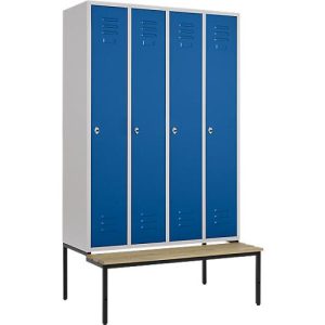 Schäfer Shop Select Kleiderspind, 4 Abteile mit jeweils B 300 mm, Drehriegelverschluss, mit Sitzbank, Tür enzianblau