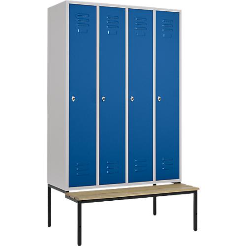 Schäfer Shop Select Kleiderspind, 4 Abteile mit jeweils B 300 mm, Drehriegelverschluss, mit Sitzbank, Tür enzianblau