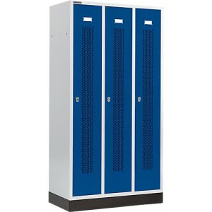 Schäfer Shop Select Kleiderspind, mit gelochten Streifen, 3 Abteile, 300 mm, mit Sockel, Drehriegelverschluss, Tür enzianblau Schäfer Shop Select Kleiderspind, mit gelochten Streifen, 3 Abteile, 300 mm, mit Sockel, Drehriegelverschluss, Tür enzianblau