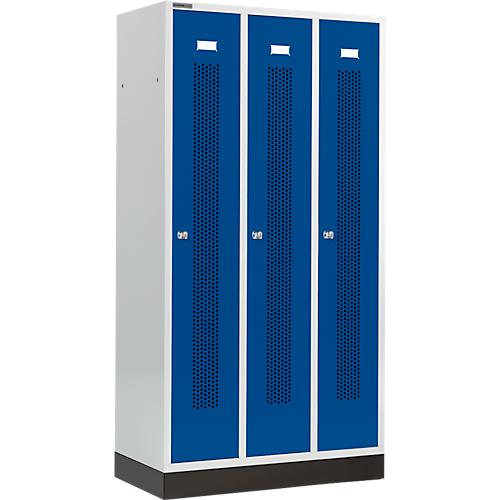 Schäfer Shop Select Kleiderspind, mit gelochten Streifen, 3 Abteile, 300 mm, mit Sockel, Zylinderschloss, Tür enzianblau