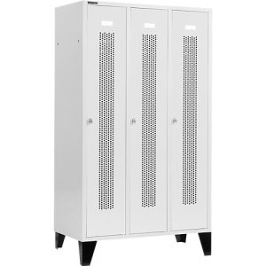 Schäfer Shop Select Kleiderspind, mit gelochten Streifen, 3 Abteile, 400mm, mit Füßen, Drehriegelverschluss, Tür lichtgrau Schäfer Shop Select Kleiderspind, mit gelochten Streifen, 3 Abteile, 400mm, mit Füßen, Drehriegelverschluss, Tür lichtgrau