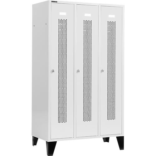 Schäfer Shop Select Kleiderspind, mit gelochten Streifen, 3 Abteile, 400mm, mit Füßen, Drehriegelverschluss, Tür lichtgrau