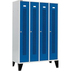 Schäfer Shop Select Kleiderspind mit gelochten Streifen, 4 Abteile, mit Füßen, Zylinderschloss, Tür enzianblau