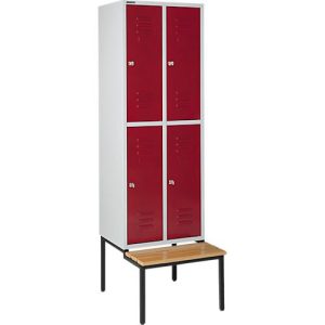 Schäfer Shop Select Kleiderspind, mit Sitzbank, 2×2 Abteile, 300mm, Zylinderschloss, Tür rubinrot Schäfer Shop Select Kleiderspind, mit Sitzbank, 2×2 Abteile, 300mm, Zylinderschloss, Tür rubinrot