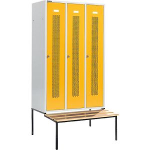 Schäfer Shop Select Kleiderspind, mit Sitzbank, 3 Abteile, 400 mm, Drehriegelverschluss, Tür rapsgelb Schäfer Shop Select Kleiderspind, mit Sitzbank, 3 Abteile, 400 mm, Drehriegelverschluss, Tür rapsgelb