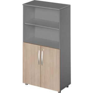 Schäfer Shop Select Kombischrank LOGIN, oben 2 Regale, unten 2 Ordnerhöhen mit Türen, B 800 x T 420 x H 1514 mm, graphit/Eiche Schäfer Shop Select Kombischrank LOGIN, oben 2 Regale, unten 2 Ordnerhöhen mit Türen, B 800 x T 420 x H 1514 mm, graphit/Eiche