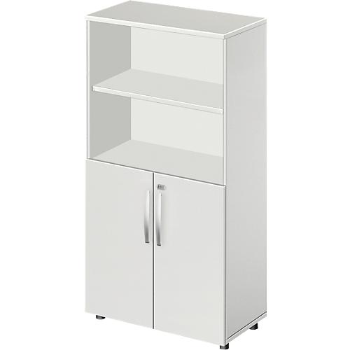 Schäfer Shop Select Kombischrank LOGIN, oben 2 Regale, unten 2 Ordnerhöhen mit Türen, B 800 x T 420 x H 1514 mm, lichtgrau/lichtgrau