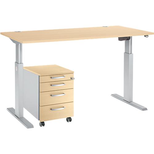Schäfer Shop Select Komplettset Schreibtisch und Rollcontainer ERGO-T, einstufig höhenverstellbar, Tisch B 1600 mm, Ahorn-Dekor