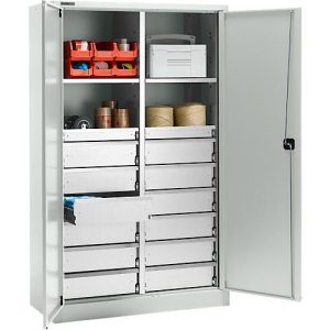 Schäfer Shop Select Materialschrank MS 2512, mit 14 Schubladen, B 1200 x T 500 x H 1935 mm, Feinblech, lichtgrau Schäfer Shop Select Materialschrank MS 2512, mit 14 Schubladen, B 1200 x T 500 x H 1935 mm, Feinblech, lichtgrau