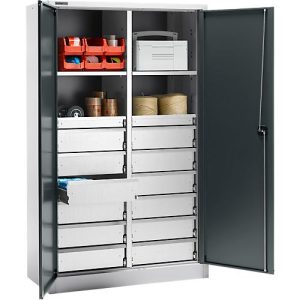 Schäfer Shop Select Materialschrank MS 2512, mit 14 Schubladen, B 1200 x T 500 x H 1935 mm, Feinblech, weißaluminium/anthrazitgrau Schäfer Shop Select Materialschrank MS 2512, mit 14 Schubladen, B 1200 x T 500 x H 1935 mm, Feinblech, weißaluminium/anthrazitgrau
