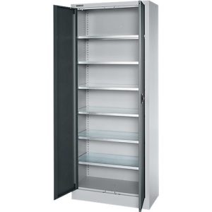 Schäfer Shop Select Materialschrank MSI 2409, Stahl, 6 Fachböden, B 950 x T 400 x H 1935 mm, weißaluminium/anthrazitgrau