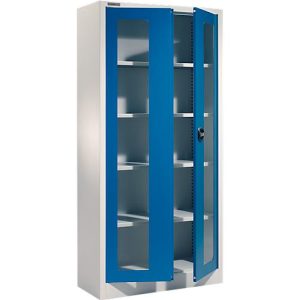 Schäfer Shop Select Mehrzweckschrank MSI-ST 2409, mit Sichtfenster, 4 Zwischenböden, B 950 x T 400 x H 1935 mm, Stahl & ESG-Glasscheiben, lichtgrau/enzianblau Schäfer Shop Select Mehrzweckschrank MSI-ST 2409, mit Sichtfenster, 4 Zwischenböden, B 950 x T 400 x H 1935 mm, Stahl & ESG-Glasscheiben, lichtgrau/enzianblau