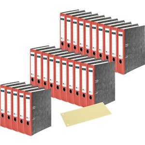 Schäfer Shop Select Ordner, A4, Rückenbreite 50 mm, Qualitäts-Hebelmechanik, Griffloch, 25 Stück, rot + gratis Trennstreifen, gelb, 100 Stück Schäfer Shop Select Ordner, A4, Rückenbreite 50 mm, Qualitäts-Hebelmechanik, Griffloch, 25 Stück, rot + gratis Trennstreifen, gelb, 100 Stück